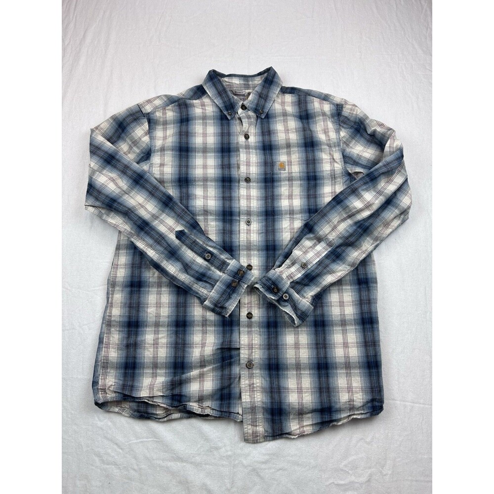 Carhartt Button Up Shirt Relaxed Fit Mens Medium Plaid Long Sleeve Button Collar